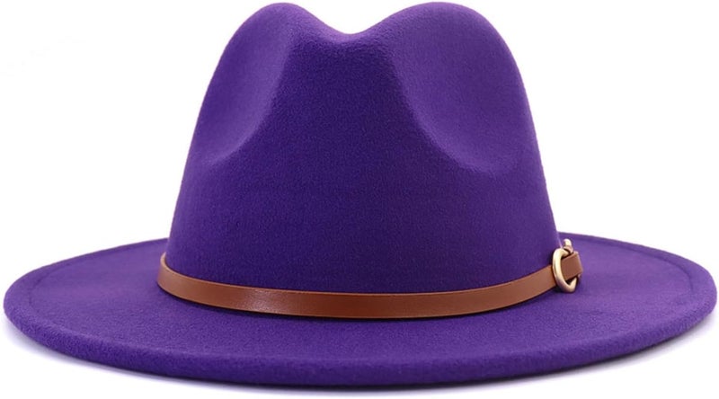 CCAKXCJJ Fedora Hats for Men Women Felt Jazz Hat Wide Brim Panama Hat with Belt Buckle - Image 2